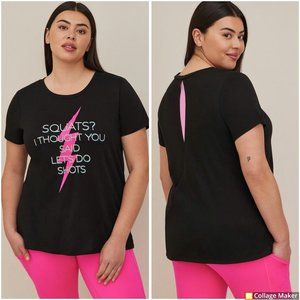 Torrid Black Cotton Pink Lightning Bolt Let's Do Squats Shots Open Back Tee 3 3X